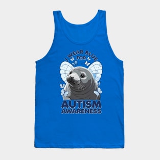 Cute Seal Autism Awareness - I Wear Blue For Autism Awareness Tank Top